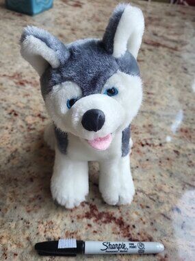 Toy Husky Dog Blue Eyes Grey White Plush Stuffed animal puppy pup